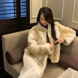 Spot Patterned Eco-Friendly Fur Coat High Collar Commuter Sle Long Sve Regular Length Winter Faion Women's Outerwear - AliExpress Sweaters&Jumpers