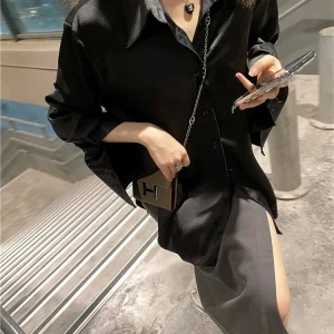 Loose Long Bla Acetate irt Women's Pointed Collar Suit Sle irt Outerwear Slimming Top Faionable Casual Wear - AliExpress Shirts & Blouses