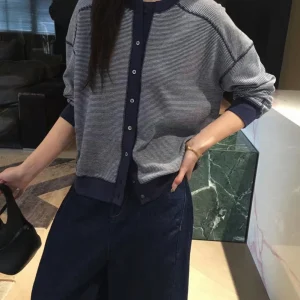 Cuijia Women's Casual Cotton Long Sve T-irt round Ne Striped oulder Width irt Comfortable Breathable Midweight - AliExpress Sweaters&Jumpers