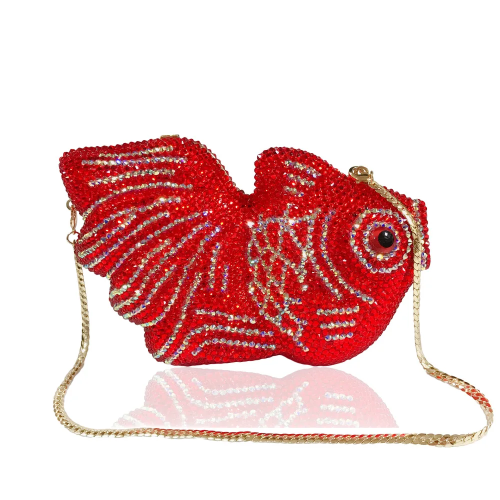 Red Goldfish Rhinestone Cartoon Animal Diamond Dinner Bag Handmade Diamond Crystal Women's Hand Hard Bag - AliExpress Women's Handbags