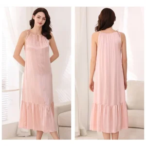 Wedding 100% Mulberry Silk Pajamas Midi Dresses Women Spring Summer Sexy Sling Dress Loose Long Nightdress Sleepwears For Female - AliExpress Women's Sleep & Lounge