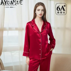 AYUNSUE Heavyweight Silk Pajamas for Women Luxury Pajama Sets Solid Color Long Sleeve Tops Long Pants Womens Matching Sets 잠옷 - AliExpress Women's Sleep & Lounge