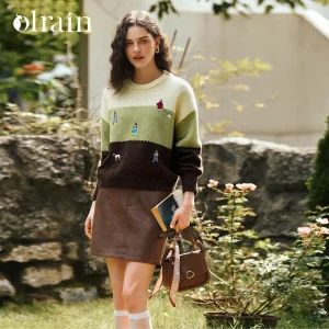 OLrain Women's Knit Sweater 2026 Autumn Color Block Embroidered O-Neck Long Sleeve Pullover Casual Style Lazy Top O57DM002331 - AliExpress Sweaters&Jumpers