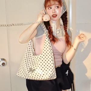 Luxury Polka Dot Tote Bag Da Capo Spring Summer 2026 Big Capacity Single Shoulder Creamy Bubble Korean Style Soft PU Handbag - AliExpress Women's Handbags