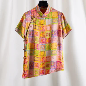 Elegant Chinese Style Women's Shirt Floral Print Silk Yixian Cloud Cloth Button up Top Lady's Summer High End Fashion Blouse - AliExpress Shirts & Blouses