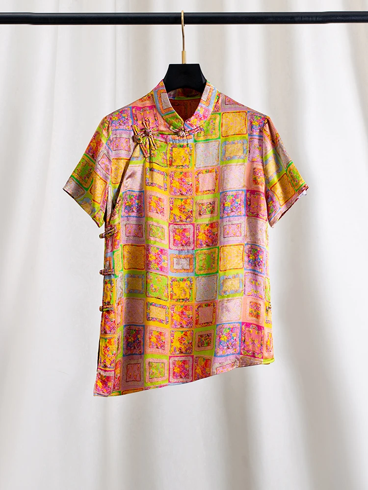 Elegant Chinese Style Women's Shirt Floral Print Silk Yixian Cloud Cloth Button up Top Lady's Summer High End Fashion Blouse - AliExpress Shirts & Blouses
