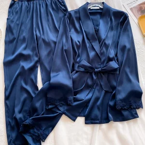 New sleepwear 100% mulberry silk solid color suspender pants nightgown three piece set home wear - AliExpress Women's Sleep & Lounge