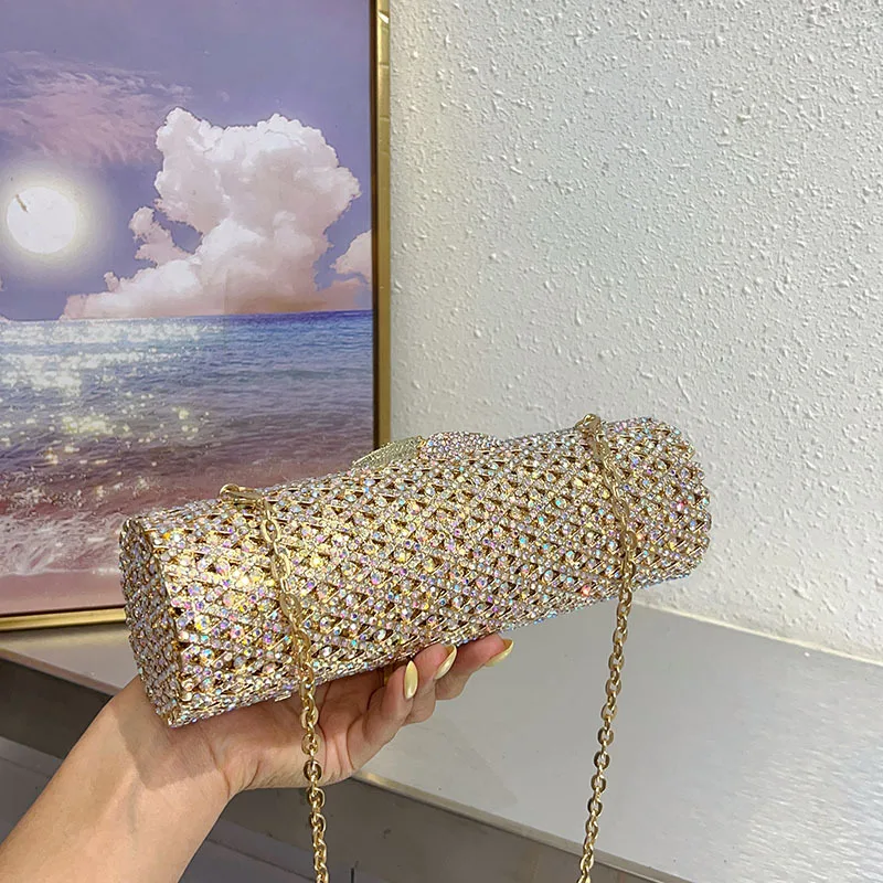 Golden Cylindrical Crystal Purse Luxury Clutch Bags Prom purse Silver sparkly diamante banquet bag Bride Wedding Party bag - AliExpress Women's Handbags