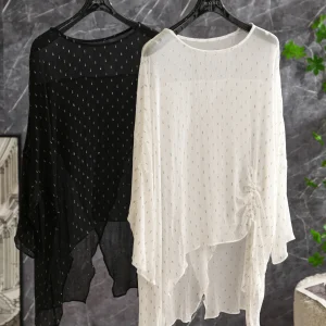 Elegant Tianxing Silk Loose Top with 3D Rhinestone Side Drawstring Sun Protection Women's Shirt Commute Style - AliExpress Shirts & Blouses