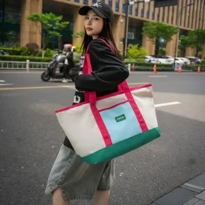 Unisex Dopamine Color Block Tote Bag Large Capacity Waterproof Shoulder Handbag for Commute Travel Gym Shopping - AliExpress Women's Handbags