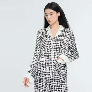 Houndstooth Plaid 19 Momme 100% Mulberry Silk Pajamas Women's Spring and Autumn Long Sleeve Pajama Homewear Sleepwear Home Suit - AliExpress Women's Sleep & Lounge
