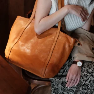 Simple vintage high-quality vegetable tanned cowhide women's large capacity tote bag fashion genuine leather shopping handbag - AliExpress Women's Handbags