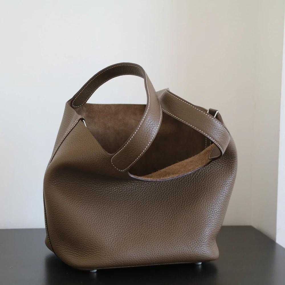 High Quality Luxury Bucket Tote Bag Genuine Leather Women BagHandbag Fashion Simple 100% Real Cowhide Leather Lady Bag Soft - AliExpress Women's Handbags