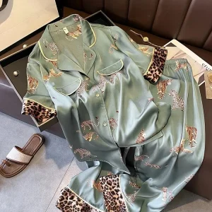 New Leopard Print Pajama Couple's Set Short Sleeve Mulberry Silk Home Clothes - AliExpress Women's Sleep & Lounge