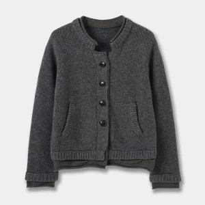 Women's 2025 Autumn Winter Retro Fake Two-Piece Ribbed Cardigan Crew Neck Long Sleeve Gray Knit Outerwear - AliExpress Sweaters&Jumpers