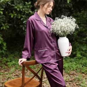22momme 100% Mulberry Silk Women's Long Sleeve Pajama Set Two-Piece Solid Color Button Down Elegant Loungewear Spring Home Suit - AliExpress Women's Sleep & Lounge