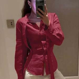 Clacive Fashion Loose Red Cotton Women's Shirt Spring Bow Collar Long Sleeve Blouses Elegant Slim Classic Top Female Clothing - AliExpress Shirts & Blouses