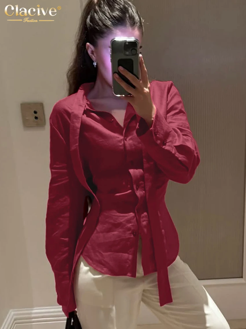 Clacive Fashion Loose Red Cotton Women's Shirt Spring Bow Collar Long Sleeve Blouses Elegant Slim Classic Top Female Clothing - AliExpress Shirts & Blouses
