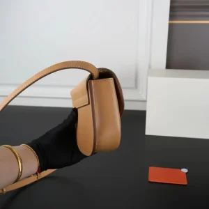 Caramel Smooth Leather Mini Saddle Crossbody Bag, Curved Flap Shoulder Bag with Adjustable Thin Leather Strap, Luxury Designer Inspired Minimalist Daily Handbag - AliExpress Women's Handbags