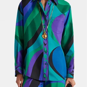 Spring Autumn Fashion Geometric Print Thin Style Silk Blouses Women's Turn-down Collar Casual Single Breasted Shirt - AliExpress Shirts & Blouses