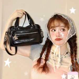 Stylish Punk Fufu Motorcycle Bag Black High-End Sweet Cool Handbag Shoulder Crossbody Bag for Women Rectangular Shape Zipper ... - AliExpress Women's Handbags
