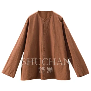 High-grade Caramel Red-brown French 2026 Early Autumn High-quality 60 Pcs Pure Cotton Loose Long-sleeved Shirt Women's 91 - AliExpress Shirts & Blouses