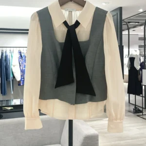 Fashionable Loose Long Sleeve Women's Shirt Spring Autumn New Style Korean Style Commute Style Silk Blend Color Block Design - AliExpress Shirts & Blouses