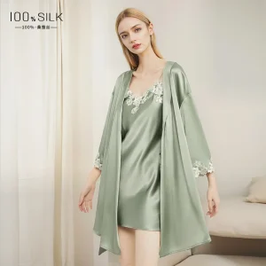 19MM Mulberry Silk Sling Nightdress Lace Trim Kimono Robe Mini Chic Nightgown V Neck Women's Robes Lingerie Sleepwear Mini Dress - AliExpress Women's Sleep & Lounge