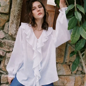 French Style Loose Fit Cotton Linen Shirt Women's Slimming Blouse with Lace Collar Bishop Sleeves Long Sleeve Mid-Length Coat - AliExpress Shirts & Blouses