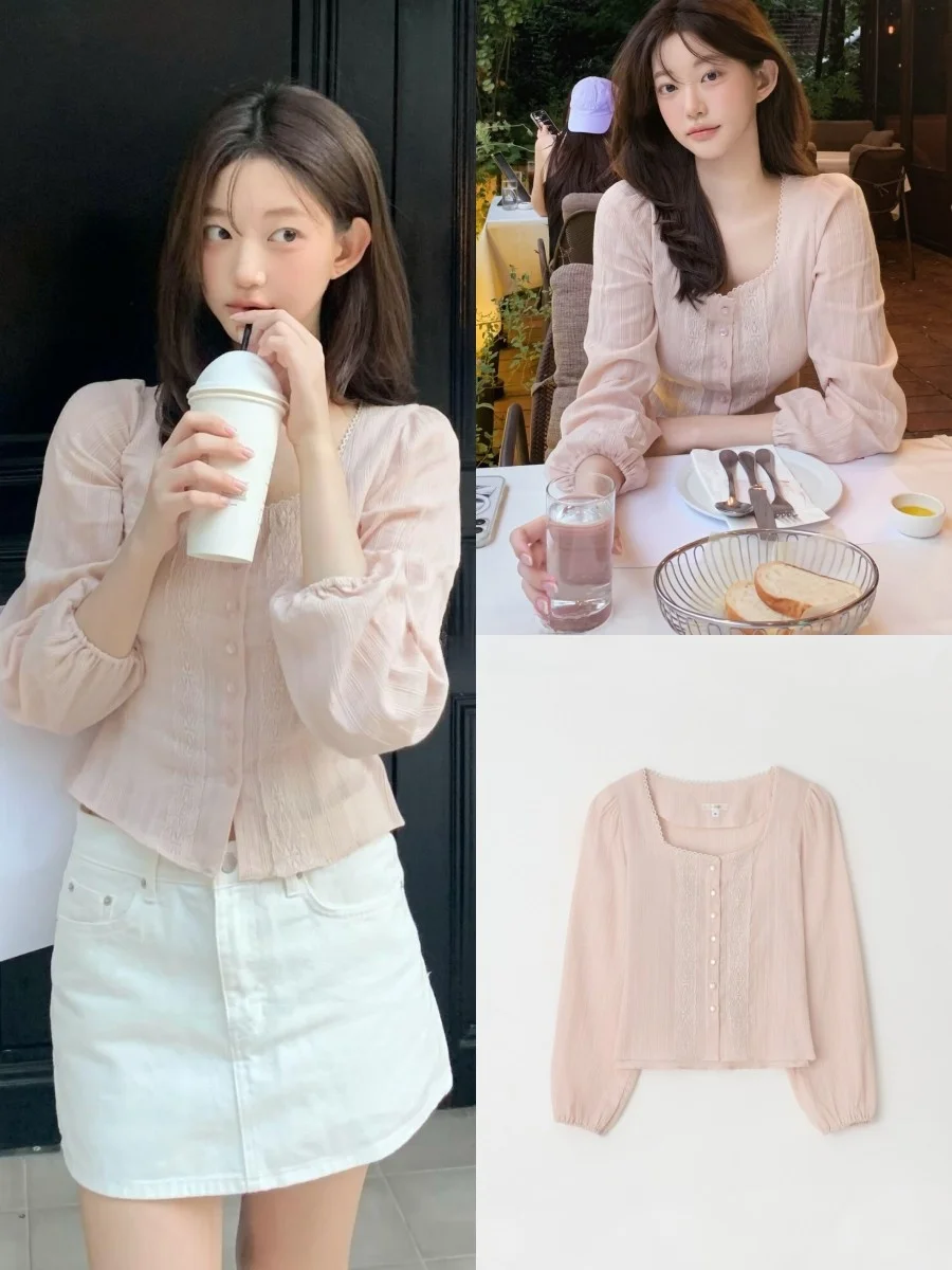 Sweet Style Long Sleeve Pearl Button Square Collar Lace Trim Shirt Zaenio Early Autumn New Arrival Women's Fashion Breathable... - AliExpress Shirts & Blouses
