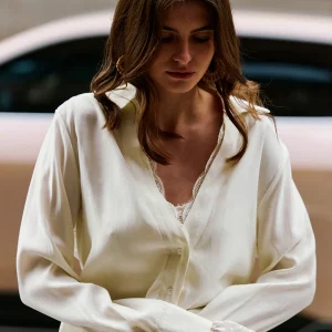 Luna7xi Silk Satin Lace Shirt Women's Long Sleeve V-Neck Slimming Drapey Commute Style Korean Straight Cut Pure Color Button up - AliExpress Shirts & Blouses