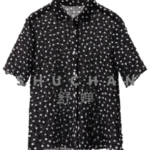 Haute Couture Silk Bubble Crepe Shirt Women Chic Non-collision Shirt Polka Dot Short-sleeved Shirt Women's 39G1 - AliExpress Shirts & Blouses