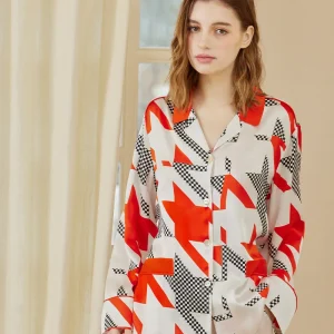 100% Mulberry Silk Pajamas Set Two-piece Women's Long Sleeve Pants Fashion Contrast Color Houndstooth Print Elegant Loungewear - AliExpress Women's Sleep & Lounge