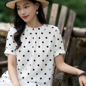 Chivirin Ruffle Sleeveless Slimming Polka Dot Print Loose Fit Women's Shirt Casual Wear round Neck Button up Chinese Style - AliExpress Shirts & Blouses