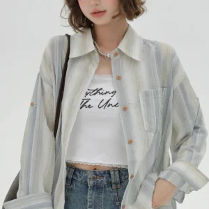 Elegant Streetwear Striped Sun Protection Shirt Women's Summer New Thin Long Sleeve Top Breathable Blouses Casual Tops - AliExpress Shirts & Blouses