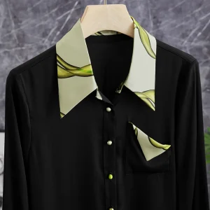 Long Sleeve Silk Shirt for Women Elegant Floral Print Collar Button Detail Straight Cut Fashionable Top - AliExpress Shirts & Blouses