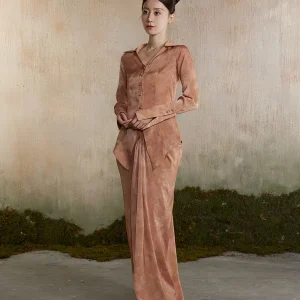 Elegant V-neck Long Sleeve Shirt Skirt Set ONMOON Autumn Winter Waist-cinching One-step Classic Style Women's Premium Fashion - AliExpress Shirts & Blouses