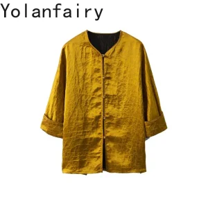 YOLANFAIRY 100% Real Mulberry Silk Shirts for Women Tortoise Crack Gambiered Silk Jacket Vintage Satin Reversible Loose Top Coat - AliExpress Shirts & Blouses