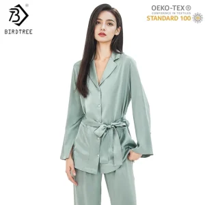 BirdTree,OEKO-TEX,19MM 100% Real Silk Pajamas Set,Women's Solid Full Sleeve Sleep Home Clothes,2025 Fall Winter New T5D907JF - AliExpress Women's Sleep & Lounge
