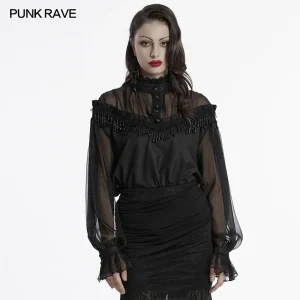 PUNK RAVE Women's Gothic Perspective Chiffon Pullover Sexy Off-shoulder Shirt Tassel Crystal Luxury Sense Dark Loose Tops - AliExpress Shirts & Blouses