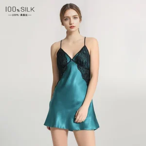 100% Mulberry Silk Female Nightgown Chemise Sleepwear Loungewear V Neck Nightdress Lingerie Patchwork Lace Sleeping Dress Pajama - AliExpress Women's Sleep & Lounge