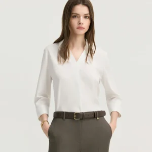 PRICH Casual Chic V-Neck Pure Color 7/8 Sleeve Shirt Women's Loose Commute Top Autumn New Style Simple Straight Cut Polyester... - AliExpress Shirts & Blouses