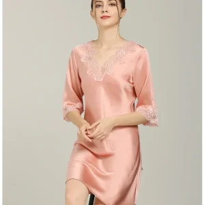 100% Mulberry Silk Lace Trim Summer Pajama Dress Nightgowns Half Sleeve Nightdress V-Neck Nightgown Elegant Loungewear Sleepwear - AliExpress Women's Sleep & Lounge