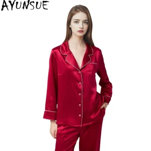 AYUNSUE Natural Mulberry Silk Sleepwear Women Home Clothes 22MM 100% Real Silk Pajama Set  Spring Summer Long Sleeve Top Pants - AliExpress Women's Sleep & Lounge
