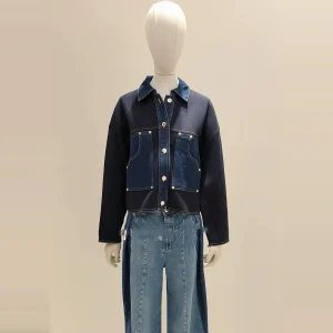 High-End Version European Style Women's Knitted Denim Patchwork Pocket Collar Open Cardigan Top Short Outerwear Spring 2025 - AliExpress Sweaters&Jumpers