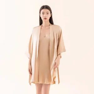 100% Mulberry Silk V-Neck Kimono Robe with Criss Cross Short Sling Nightdress Solid Color Sleepwear Sexy Bathrobe & Slip Chemise - AliExpress Women's Sleep & Lounge