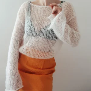 Mohair Hollow Transparent Knitted Sweater, Low Line Neck Pullover, Sweet, Solid, Spring, Summer, New, Stra, 2024 - AliExpress Sweaters&Jumpers