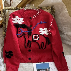 2026 Winter Clothes New Year Sweater for Women Fashion Loose Sweet Temperament Heavy Embroidery Red Christmas Knitted Cardigan - AliExpress Sweaters&Jumpers
