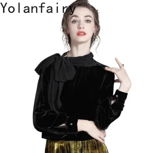 YOLANFAIRY Quality Genuine Silk Velvet Blouses for Woman  Autumn Long Sleeve Shirts Scarf Collar Women Basic Top blouse vrouwen - AliExpress Shirts & Blouses