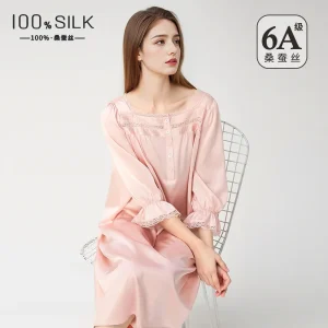 Women's 100% Mulberry Silk Nightgown French Square Neck Puff Sleeve Loose Fit Summer Princess Style Cooling Lounge Sleepwear - AliExpress Women's Sleep & Lounge